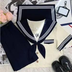 [콩심팥심]TBZ 세줄라인 3버튼 네이비 마린 세라복 프레피룩 반팔