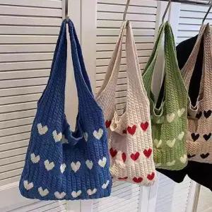 여자 니트 가방 대학생 직장인 하트 숄더 백