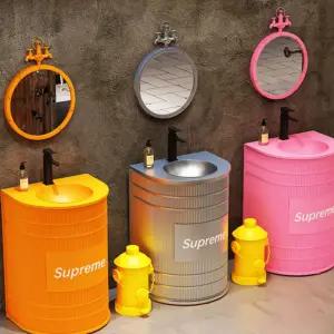 드럼통 세면대 매장 스탠드 예쁜 욕실 깡통 세면기 블랙 술집 엔틱 하부장