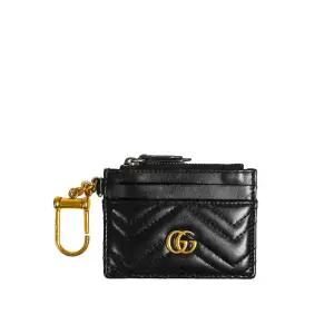 [중고명품] GG 마몬트 마틀라세 쉐브론 키체인 카드 지갑 블랙 627064