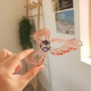 여성 지르코니아 대형 클리어 리본 헤어 니트 집게핀