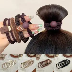 여자 꽈배기 탄성 니트 헤어끈 콤비 폴리 세트