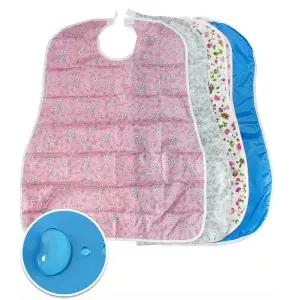 꽃무늬 성인 노인 환자 식사 방수 턱받이 앞치마(핑크) 장애인 환자용