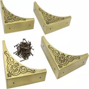 4Pc 테이블 모서리 보호대 2.6 x2.6 빈티지 청동 금속 나무 삼각형 장식 가구 상자 캐비닛용 안전