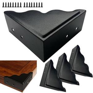 Sutfmwe 대형 금속 코너 가드 3.7 x 3.7 x 1.5 인치 4 세트, 빈티지 산업용 나무 가구 테이블, 헛간 문, 나무 프레임, 상자, 앵글 가장자리 보호용 장식용 블랙 코너 프로텍터