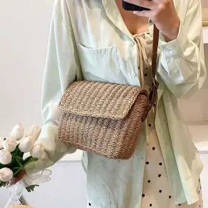데일리 여성 끈조절 귀여운 라탄 크로스 미니백 가방