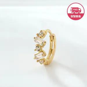 [비앤비골드] 당일발송 14K 프롱 지그재그 바게트 큐빅 링 피어싱 한쪽 JAE42483