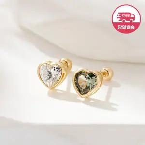 [비앤비골드] 당일발송 14K 뮤트 베젤 5mm 하트 큐빅 피어싱 한쪽 JAE42448
