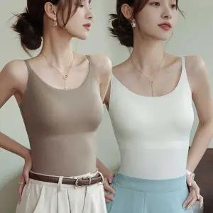 여자 캡 내장 일체형 나시 티셔츠 캐미솔 브라 탑