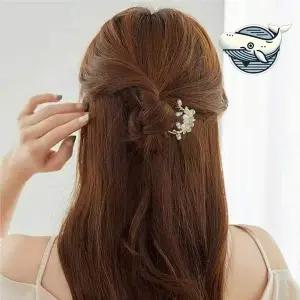 우아한 진주 포인트 자개꽃 헤어핀 웨딩 리본머리핀 긴머리집게핀
