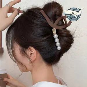 세련된 하프 진주 매트 집게핀 여성 머리 똑딱핀 바나나핀