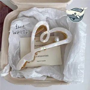 우아한 진주 포인트 하트 집게핀 긴머리 반묶음집게핀 머리집게