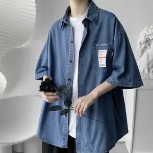 오버핏 진청 남방 데님 연청 반팔셔츠 셔츠 남성