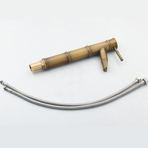 앤티크 대나무 수도꼭지 세면대 황동 높이 조절 가능 욕실 디자인 폭포형 냉온수 싱크대