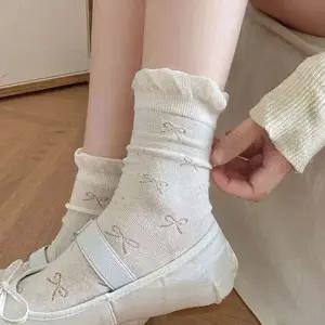 여자 신상 여름 리본 펀칭 벌룬 중목 양말 5개 긴양말