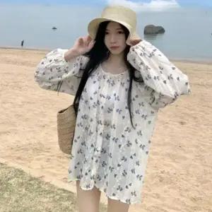 시스루 플라워 블라우스 가디건 여성용 여름 가을 아우터 세련된 상의 예쁜 포인트 가디건 코디