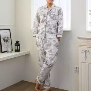 30수잠옷 남성 뜨왈 패턴 광목 긴팔 잠옷 상하의 파자마 세트