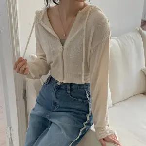 여자 미니 크롭 롱슬리브 후드 집업