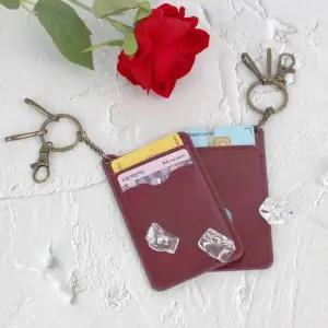 가죽 지갑 열쇠고리 레드 슬림 카드단면지갑 단면지갑 양면지갑 빈티지카드지갑