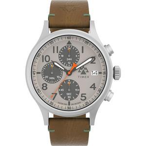 TIMEX 남성용 익스페디션 시에라 크로노그래프 42MM 시계 - 브라운 스트랩 그레이 다이얼 스테인리스 스틸 케이스