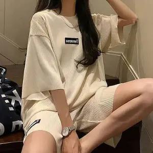 [하프클럽/]여자 골지 홈웨어 셋업 반팔 반바지 레터링