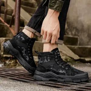 남자 카모 밀리터리 패턴 아웃솔 포인트 스트릿 패션 스타일리시 워커털신 스웨이드부츠 기모 따뜻한패딩