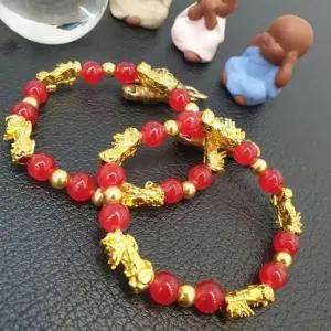 [하프클럽/]풍수소품 복주머니 재물운 상승 금색 황금 팔찌 레드