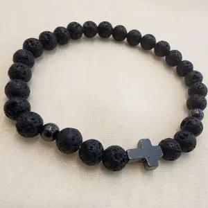 [하프클럽/]화산석 십자가 남성 원석 팔찌 영성 매력