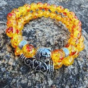 [하프클럽/]불교 호박석 행운팔찌 재물 공작석 세트 팔찌