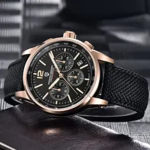 세이코무브 고급 크로노 소가죽 남자 손목시계 BP9136WC - 골드블랙