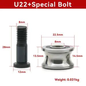 U22 T22 트레인 워킹 가이드 레일 트랙 롤러 베어링 8x22.5x14.5x13.5mm 특수 볼트 포함