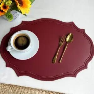 ( )테이블 셋팅 가죽 방수 식탁 티 매트 깔개 패드 레드