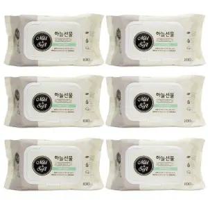 ( )하늘선물 물티슈 캡형 100매x6개 휴대형 유아 아기