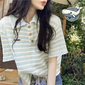 여름 카라 반팔 티셔츠 스트라이프 귀여운 여자 여름티 귀여운티셔츠 단가라