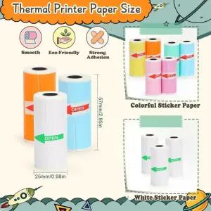 미니 프린터 스티커 용지 T02/M02 및 감열지 롤 부드러운 컬러 자체 접착 25X57mm Paperang