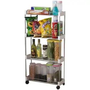 공간활용 트롤리 선반 세탁실 틈새활용 조립선반 4단 이동식수납장 펜트리선반 틈새선반