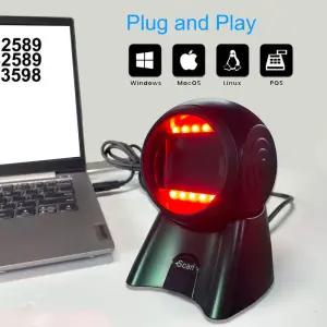 2D QR 핸즈프리 바코드 스캐너 전방향 자동 감지 스캔 USB 리더 조정 가능한 화면 스캐닝 플랫폼