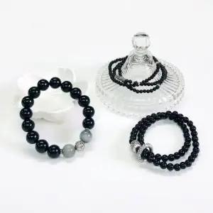 흑요석 흑마노 실버행운팔찌 3종택1 남녀공용원석팔찌