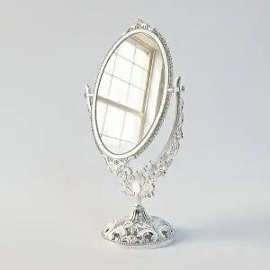 장미 빈티지 앤틱 스탠드 탁상 화장대 실버 양면 거울 책상거울