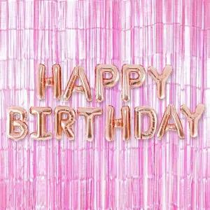 (은박풍선생일로즈골드+커튼메탈핑크세트) 파티 장식