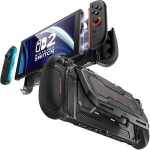 플립 스탠드가 있는 닌텐도 스위치 2 케이스용 뭄바 도킹 가능 [타이탄] 인체공학적 그립 보호 커버 게임 카드 5장과 TF 2장 TPU 악세사리 퀵 릴리스 조이콘 디자인(블랙)