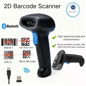 휴대용 2D 바코드 스캐너 유선/무선/블루투스 리더 QR PDF417코드 1D