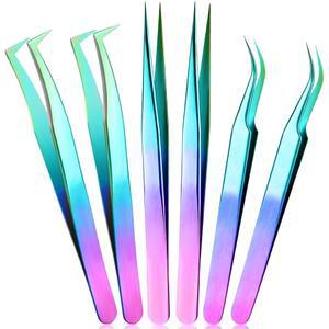 고정밀 속눈썹 핀셋 세트 클래식, 볼륨, 눈썹, 볼륨 페이셜 제작용 6팩 헤어, 속눈썹, 스테인리스 세트(무지개) 연장 스틸 메가 제모,