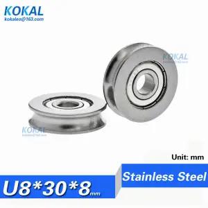 1pcs 스테인레스 스틸 고부하 저소음 비표준 U 그루브 가이드 레일 휠 베어링 피팅 8X30X8mm U608zz