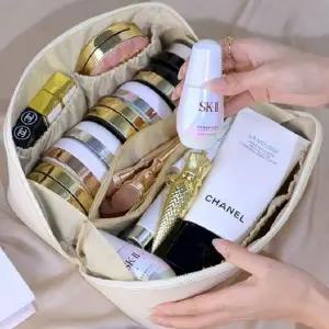 ( )가죽 방수 여행용 화장품 파우치 세면파우치 베이지