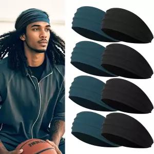 남성용 라이투 와이드 헤드밴드 긴 머리용 운동 달리기 야구 축구 테니스 농구 소프트볼 8피스