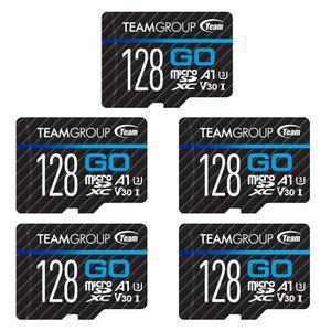 TEAMGROUP GO 카드 128GB x 5팩 MicroSDXC UHS-I U3 V30 4K 액션 카메라 드론 고속 플래시 메모리카드 야외 스포츠 브이로그용 어댑터 촬영 GoPro&Insta360 & DJI TGUSDX128GU363