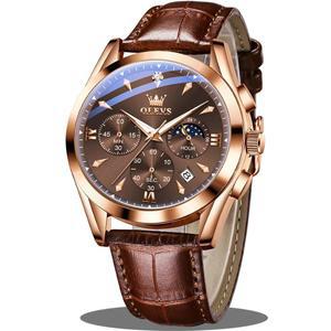 OLEVS 남성 가죽 아날로그 쿼츠 시계 - 날짜 방수 야광 럭셔리 크로노그래프 손목시계 원피스 스타일