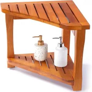 내부 샤워를 위한 티크 벤치 - 100 등급의 단단한 우드 의자 수납 선반이 있는 방수 나무 욕조 시트 미끄럼