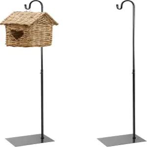 바람 차임 스탠드 걸이식 식물 새 모이통 폴 다리미(단순한 스타일 검은색)용 야외용 헤비 듀티 정원
